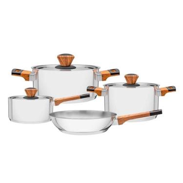 Imagem de Jogo de Panelas Tramontina Brava Baquelite 4 Peças em Aço Inox com Fun