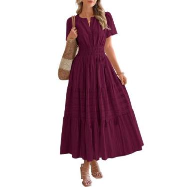 Imagem de Vestido BTFBM midi/maxi vinho com decote em V e cintura elástica, tama