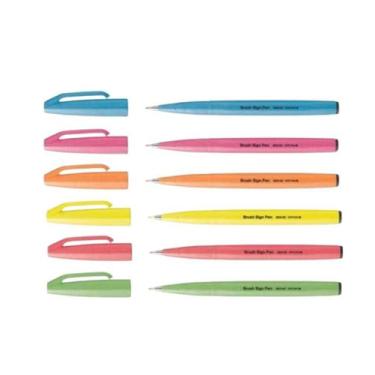 Imagem de Kit Caneta Pentel Brush Sign Pen 6 Cores Ponta de Fibra Flexível para 