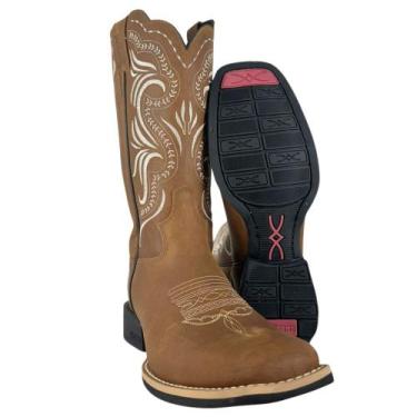 Imagem de Bota Texana Feminina Jácomo Bico Quadrado Couro Crazy Amêndoa e Cano B