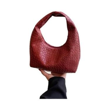 Imagem de Bolsa De Ombro Pequena Clássica Feminina Em Couro PU Com Relevo E Alça