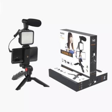 Imagem de Kit De Vlogg Filmagem blog Microfone Tripé Luz Live Profissional - KIT