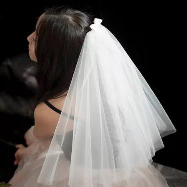 Imagem de Delicado Véu Curto Noiva Com Laço Branco Casamento V44 - MILLY - O SHO