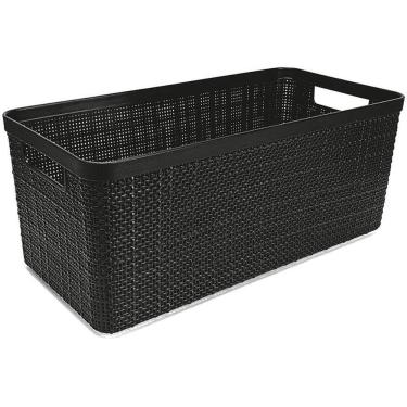 Imagem de Cesta Organizadora Juta Alongada Grande 7L Plástico Estilo Juta Multiambiente Preto Nitron Plast