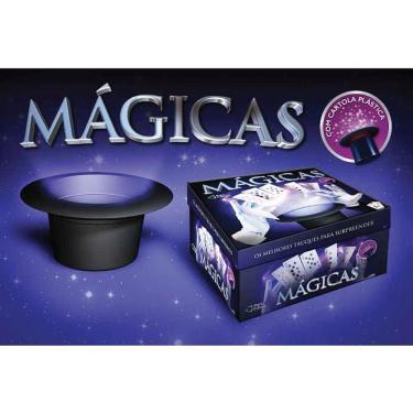 Imagem de Jogo de Mágica com Cartola Plástica Kit Completo com Manual de Truques Pais & Filhos
