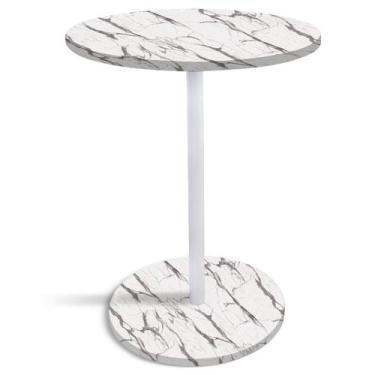 Imagem de Mesa de Canto Lateral Alta Redonda para Sala Albany - Branca Vulcano -