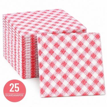 Imagem de Guardanapo de Papel Crepado Xadrez Especial 20cm X 21,5cm 25 Unidades Descartável para Festas e Churrascos Vermelho