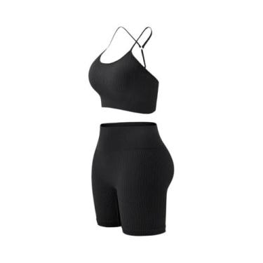 Imagem de Conjuntos De Yoga Femininos De Cintura Alta Em Malha, 2 Peças, Roupas 