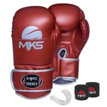 Imagem de Kit Luva Boxe New Energy II Vermelho Metálico 16oz  + Bandagem + Prote