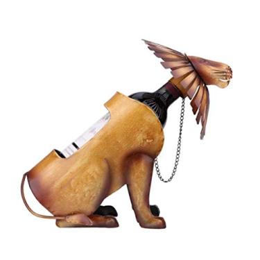 Imagem de Pkfinrd Suporte de vinho para leão, vinho, estante de vinho, escultura de metal, artesanato, decoração de casa, amarelo