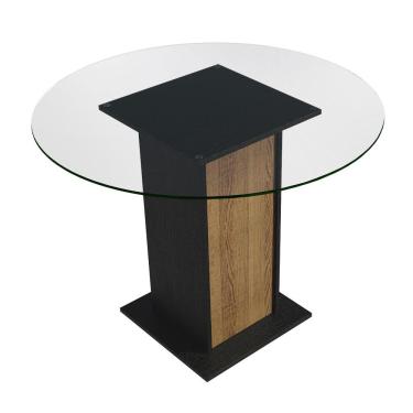 Imagem de Mesa de Jantar Redonda Madesa 5324 com Tampo de Vidro - Preto/Rustic