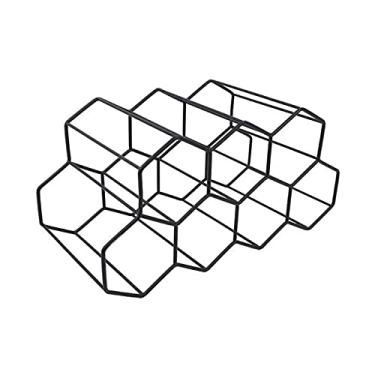 Imagem de Suporte de garrafa de vinho moderno em forma de favo de mel para armazenamento de vinho em forma de joia de ferro forjado criativo de metal para exposição de vinho em casa (cor: preto)