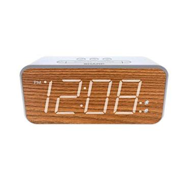 Imagem de Alarme duplo Sharp com tela de LED branco jumbo fácil de ler de 1,8 polegadas e acabamento de madeira falsa – controle de intensidade de luz de 3 passos – alarmes duplos, conjunto de dois tempos de alarme – bateria de reserva – SPC736