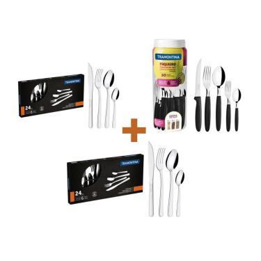 Imagem de KIT - 1 Faqueiro Inox 30 Peças Ipanema Preto + 2 Faqueiros Inox 24pç - Tramontina