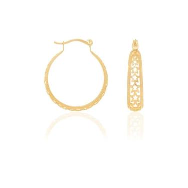 Imagem de Brincos Rommanel Argola 2,6cm Estrelas Vazadas Fol18k 523178