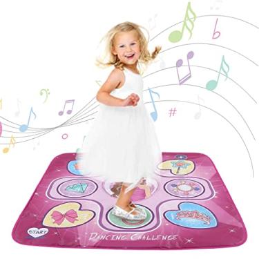 Imagem de Tapete de dança para crianças, almofada de dança eletrônica educacional de música sem fio portátil com partituras, brinquedo de jogo de tapete de dança inferior antiderrapante, brinquedo divertido presente de aniversário para meninas acima de 3 anos (rosa roxo)
