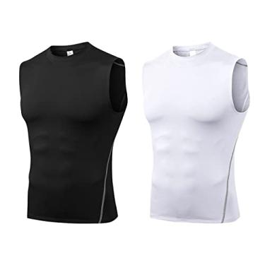 Imagem de UNeedVog Camiseta regata de compressão masculina 2 pacotes fitness sem mangas camisa de compressão baselayers colete de corrida, Cor 1, Small