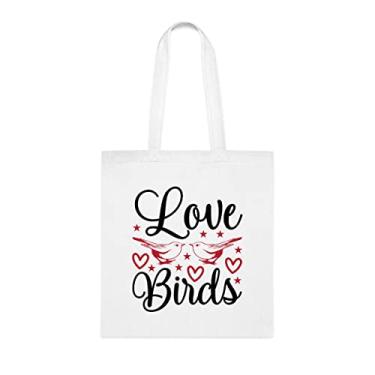 Imagem de Sacola Love Birds 03, presente para pássaros do amor, bolsa de ombro para pássaros do amor, bolsas reutilizáveis para pássaros do amor, ideia de presente de cesta de Natal de aniversário,