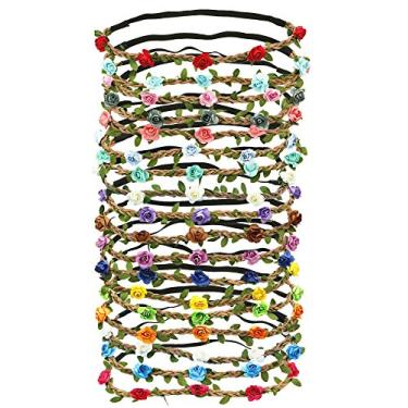 Imagem de 18 peças de tiara de flores multicoloridas, para mulheres, meninas, boêmias, coroa, coroa de flores para festivais de casamento