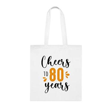 Imagem de Sacola Cheers To 80 Years Cheers To 80 Years de aniversário, bolsa de ombro, bolsas reutilizáveis, ideia de presente de cesta de Natal de aniversário, Branco