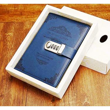 Imagem de WellieSTR 1 peça (azul) Vintage Password Locked Lock Diary, Diário com Trava para Adault, Diário de Bloqueio de Caderno de Couro