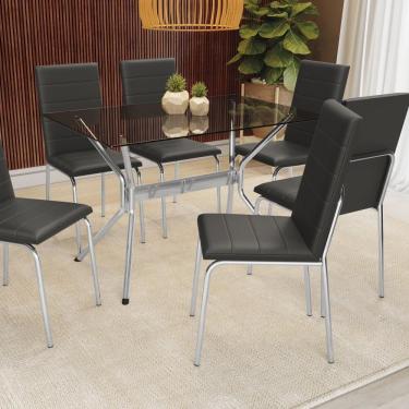 Conjunto Mesa Retangular com Base 6 Cadeiras MDF Branco e Preto Lilies  Móveis – Lilies Móveis