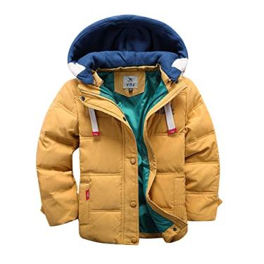 Imagem de Jaqueta infantil infantil infantil meninos meninas inverno quente manga longa agasalhos casacos com capuz removível meninos (Amarelo, 8-9 anos)