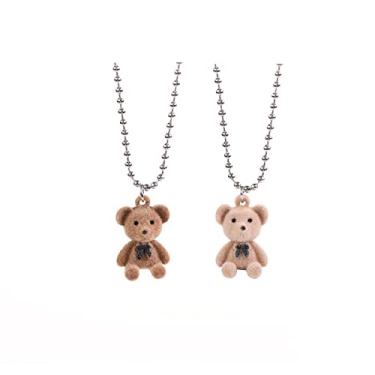 Imagem de ANZWTLOYY Y2k Colar de urso fofo de pelúcia de pelúcia BFF Conjunto de colares de casal combinando com amizade, presentes de Natal e Dia dos Namorados, 2 peças, Aço inoxidável, Sem Pedra Preciosa