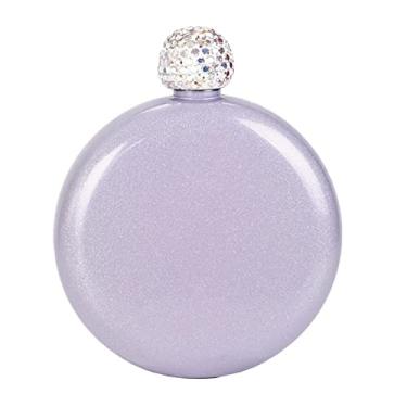 Imagem de Garrafa redonda de aço inoxidável para bebidas alcoólicas, garrafa de bebida portátil para mulheres com tampa de strass para mulheres senhoras, roxo, 147 g