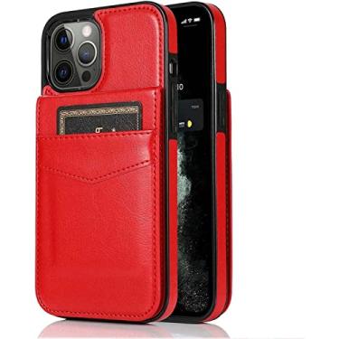 Imagem de TTUCFA Capa para iPhone 13/13 Mini/13 Pro/13 Pro Max, capa de couro carteira flip de alta qualidade com slot para cartão e função à prova de choque suporte telefone com fecho magnético (cor: vermelho, tamanho: 13 Mini 5.4