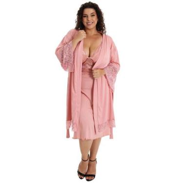 Imagem de Camisola Amamentação Plus Size Com Robe Pijama Plus Pós Parto Moda De