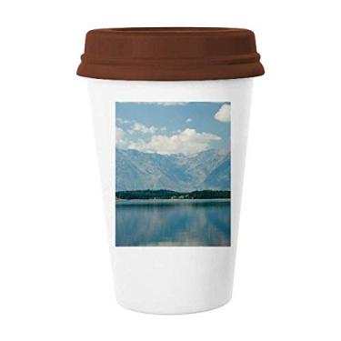 Imagem de Mountain River Forest Reflection Sky Cloud Caneca de café Copo de cerâmica