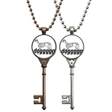 Imagem de OFFbb-USA Forma de corpo esqueleto de cachorro art deco, presente, chaveiro, pingente, joias, decoração de casal