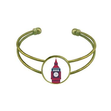 Imagem de Torre Big Ben Bracelete com a bandeira do Reino Unido Retrô Bracelete de Punho Aberto