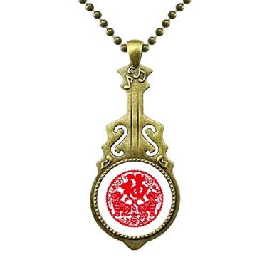 Imagem de DIYthinker Colar de corte de papel de cachorro de ano novo chinês com pingente de música de guitarra antiga