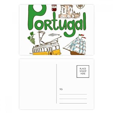 Imagem de Conjunto de cartão postal com símbolo nacional de Portugal, cartão de felicitações de aniversário