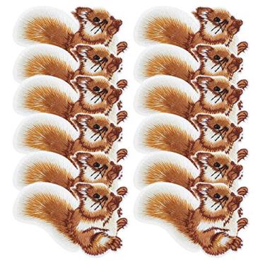 Imagem de Adesivos para costurar ou passar a ferro, adesivos de pano de bordado de esquilo, não tóxicos, 12 peças de costurar, para mochilas, moletons com capuz, sapatos, bolsas de decoração "faça você mesmo"