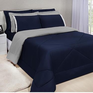 Imagem de Kit Edredom Dupla Face Ternura Casal King 6 Peças Marinho E