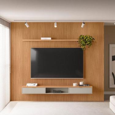 Imagem de Painel Ripado Modular 1 Nicho 1 Prateleira Linea Brasil Marrom/Off White