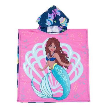 Imagem de Toalha Poncho Infantil com Capuz Sereia Marinho Everly
