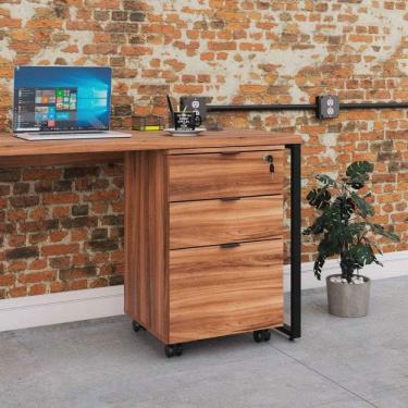 Imagem de Gaveteiro Volante 2 Gavetas e 1 Gaveta para Pastas Kugv43 Kuadra Espresso Móveis Nogal/Preto Ônix