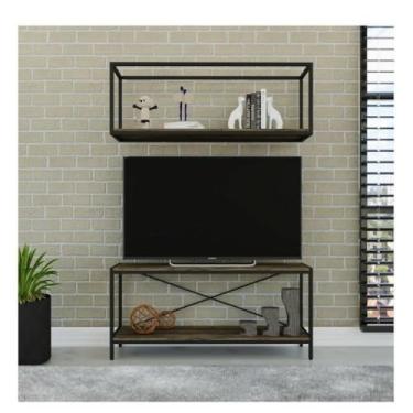 Imagem de Conjunto Rack para TV até 50 Polegadas 1 Nicho Aéreo Estilo Industrial Active Carvalho Dark