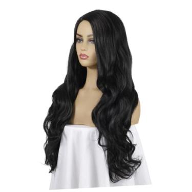 Imagem de Amosfun peruca longa feminina longa peruca sintética peruca de cabelo ondulado peruca preta peruca longa encaracolada para mulheres peruca feminina da moda rolagem acessórios Senhorita