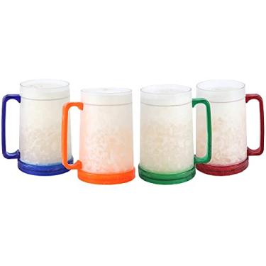 Imagem de Canecas de Cerveja-Canecas para Congelador de Parede Dupla Isoladas com Gel de Acrílico Fosco, Ótimas para Beber em Festas e Churrascos, Claro com Detalhes em Cores Sortidas (500ml,4pcs)
