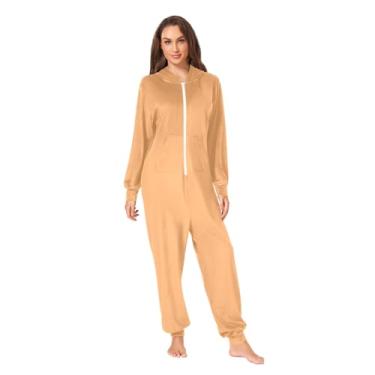 Imagem de CHIFIGNO Pijamas para adultos, macacões quentes para mulheres e homens, pijamas de Natal Onesie Loungewear, Marrom areia., GG