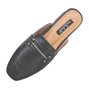 Imagem de CsgrFagr Sandálias femininas primavera e verão novas sandálias de couro com fundo plano da moda sapatos casuais femininos novos, Preto, 8.5