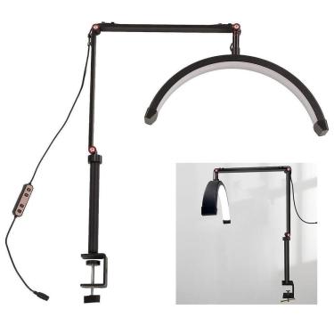 Imagem de Luminaria Estetica Salao De Beleza Spa Arco Meia Lua 3 Tons Led Suporte Celular Mesa Li...