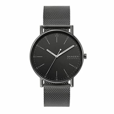 Imagem de Skagen Signatur Relógio masculino minimalista com pulseira de aço inoxidável, malha ou pulseira de couro, Prata/cinza, One Size, Relógio masculino Signatur com três ponteiros