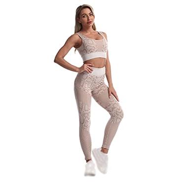 Imagem de GYDD Roupas de ioga terno feminino cintura alta levantamento de quadril roupas fitness esportes, leggings e colete terno de secagem rápida conjunto de 2 peças café leve-G