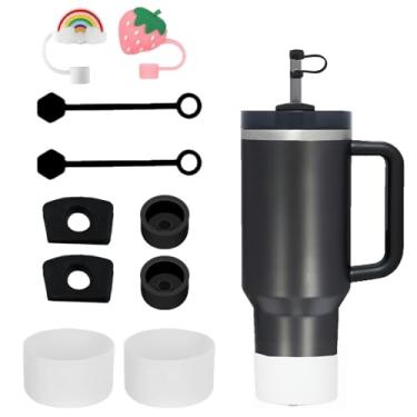 Imagem de CONQUERALL Conjunto de proteção contra vazamento preto 4 tampas de canudo 2 rolhas de derramamento 2 rolhas de vazamento 2 mangas de silicone caneca Stanley universal